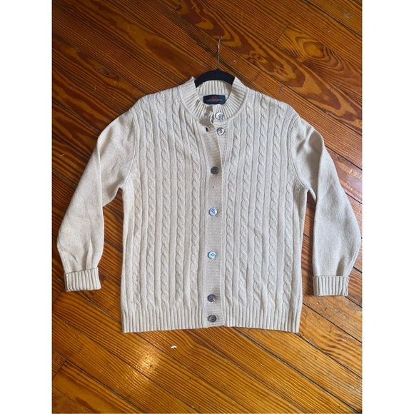 Mina Molinari Italy Wool Cashmere Beige Tan Knit Cardigan Size Large, MSRP $250+ - Picture 1 of 11
